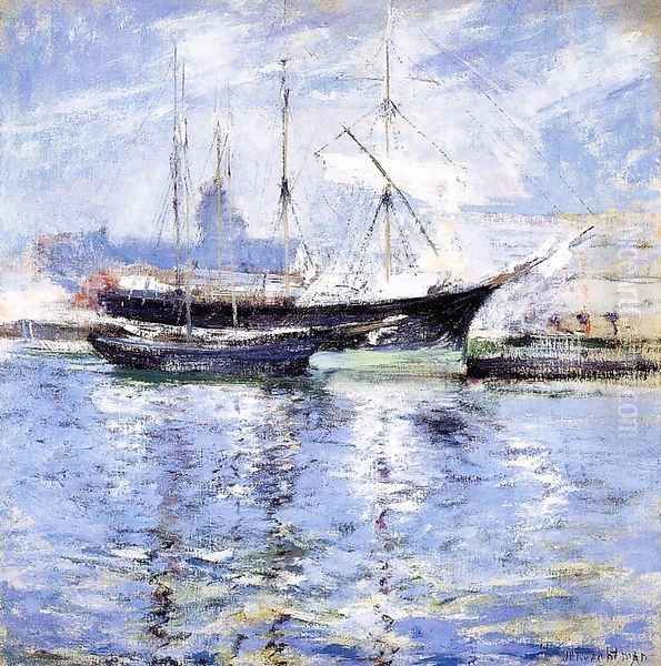 Bark And Schooner Aka An Italian Barque Oil Painting by John Henry Twachtman