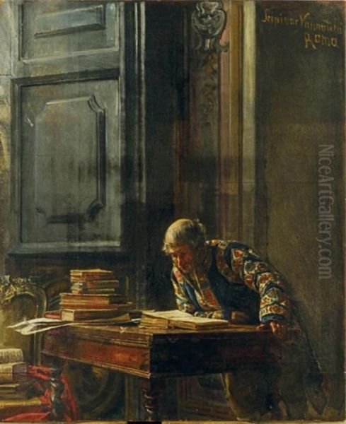 Chamberlain In His Library Oil Painting by Scipione Vannutelli