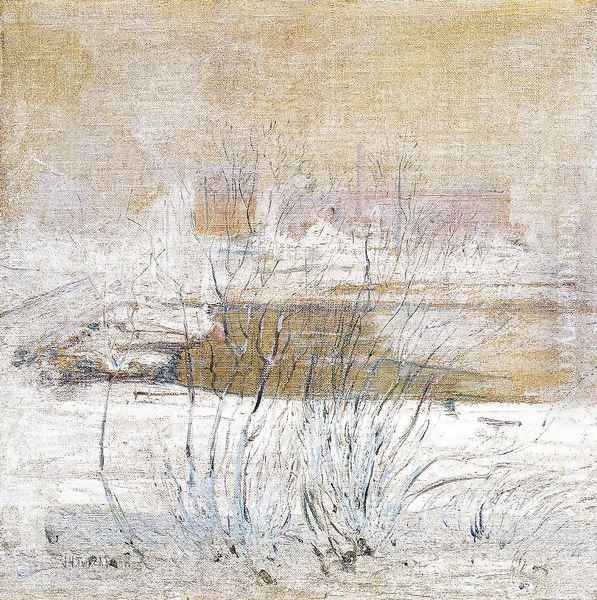 Bridge In Winter Oil Painting by John Henry Twachtman