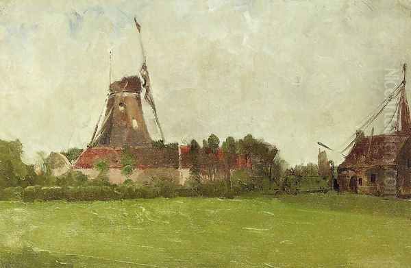 Holland Aka Windmill In The Dutch Countryside Oil Painting by John Henry Twachtman