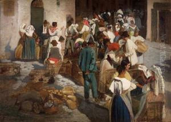 Mercato A Genazzano Oil Painting by Scipione Vannutelli