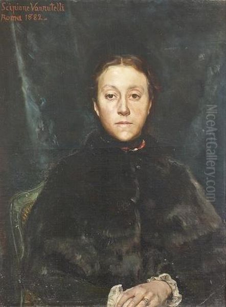 Portrat Einer Jungen Dame In Elegantem Schwarzen Kleid. Oil Painting by Scipione Vannutelli