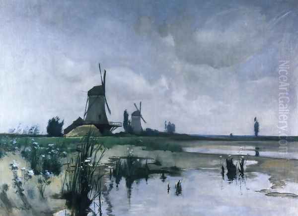 Windmills Oil Painting by John Henry Twachtman