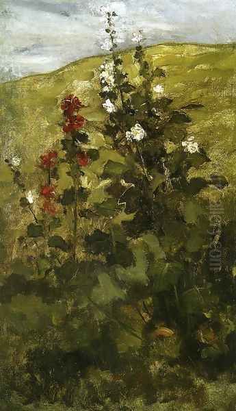 Hollyhocks Oil Painting by John Henry Twachtman