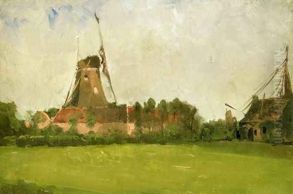 Windmill In The Dutch Countryside Oil Painting by John Henry Twachtman