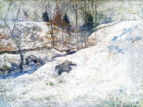 Brook In Winter Oil Painting by John Henry Twachtman