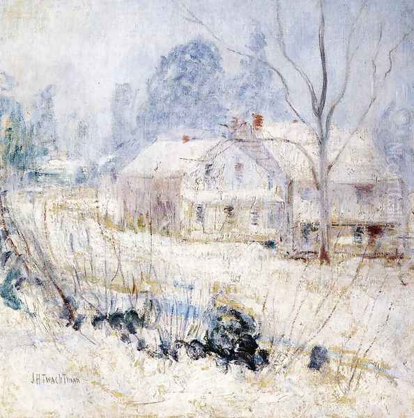 Country House In Winter Cos Cob Oil Painting by John Henry Twachtman