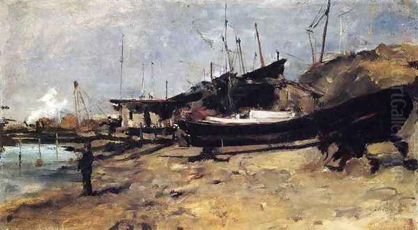 The Boat Yard Oil Painting by John Henry Twachtman