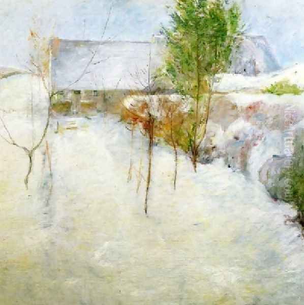 House In Snow Oil Painting by John Henry Twachtman