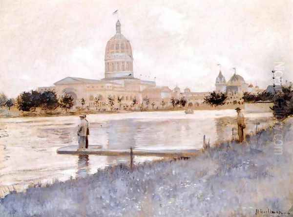 The Chicago Worlds Fair Illinois Building Oil Painting by John Henry Twachtman