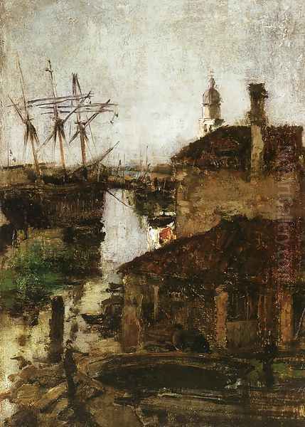 Ship And Dock Venice Oil Painting by John Henry Twachtman