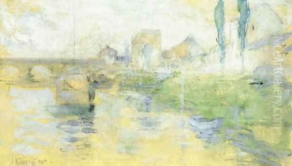 French River Scene Oil Painting by John Henry Twachtman