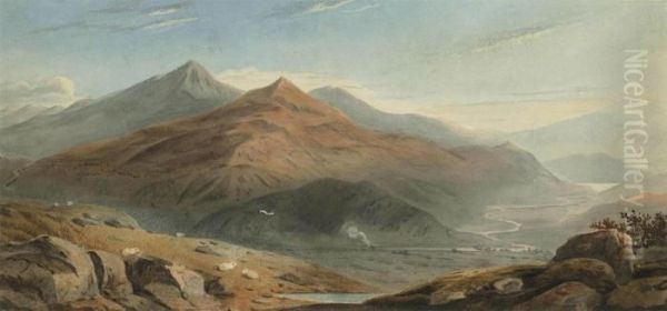 Snowdon From Moel Hebog With Beddgelert Below, North Wales Oil Painting by John Varley