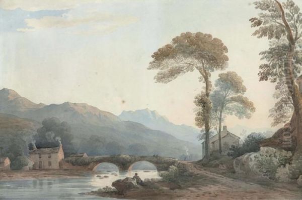 The Bridge At Beddgelert, North Wales Oil Painting by John Varley