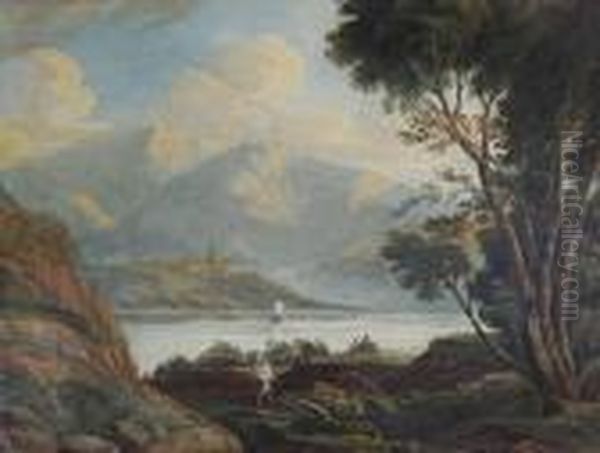 A Welsh Lake Scene Oil Painting by John Varley