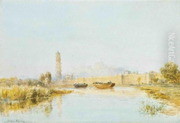 The Walled City Of Long Chow On The Petain Canal Oil Painting by John Varley