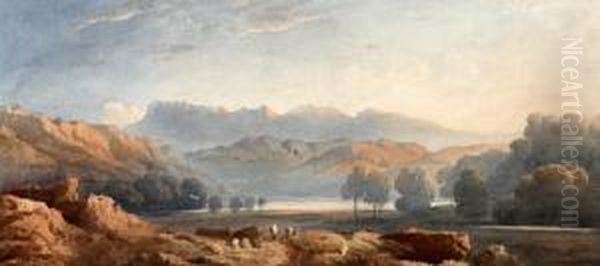 Mountainous River Landscape, Possibly North Wales Oil Painting by John Varley