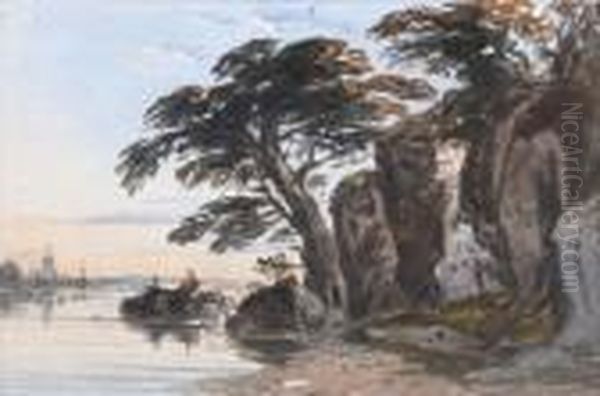 A River Bank Oil Painting by John Varley