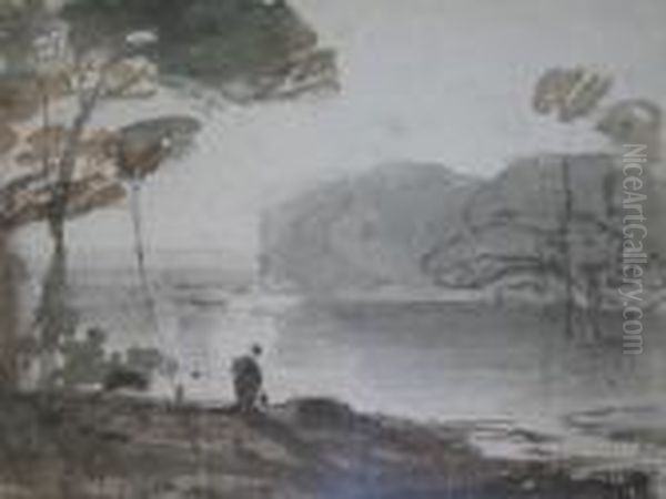 A Lake Scene With Figure On The Banks In The Foreground Oil Painting by John Varley