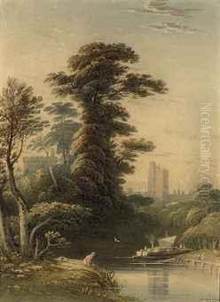 Windsor Castle From The Thames Oil Painting by John Varley