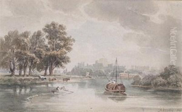 Thames View With Windsor Castle Oil Painting by John Varley