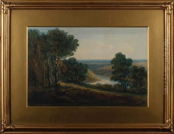 Wooded River Landscape Oil Painting by John Varley