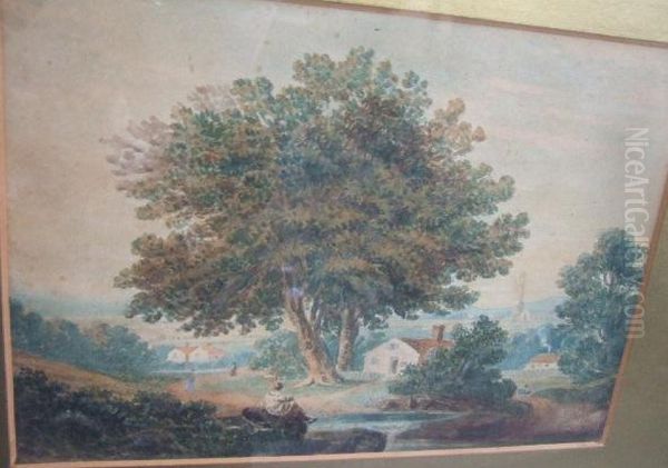 A Figure Seated
By A Pool Beneath A Tree Oil Painting by John Varley