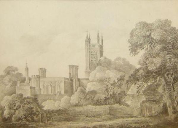 View Of Winchester College Oil Painting by John Varley