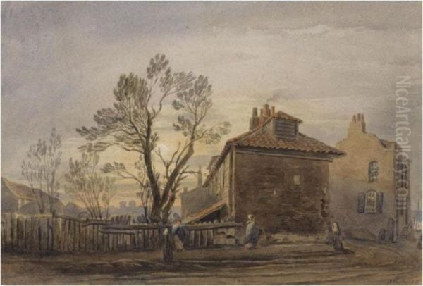 Lambeth: On The Surrey Side Between Westminster And Blackfriars Bridge Oil Painting by John Varley