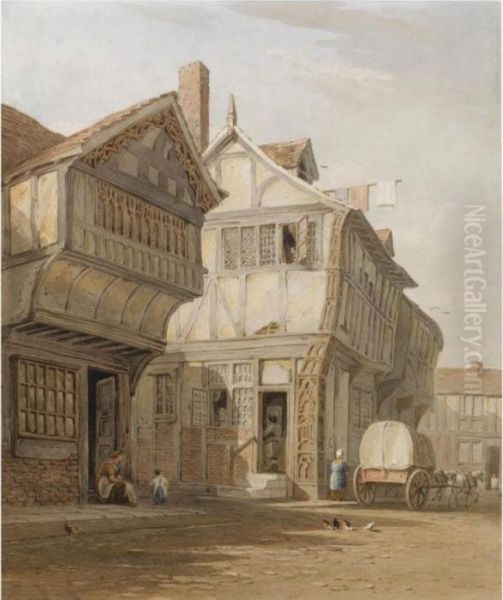 Old Houses, Coventry Oil Painting by John Varley