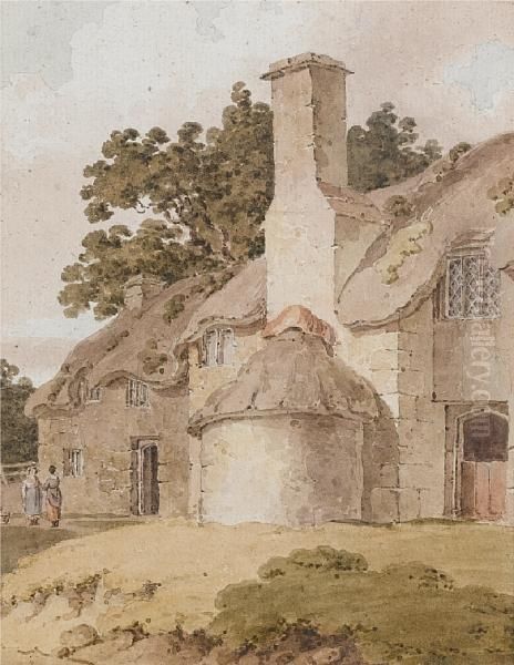 Figures Standing Outside A Cottage Oil Painting by John Varley