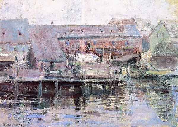 Waterfront Scene Gloucester Oil Painting by John Henry Twachtman