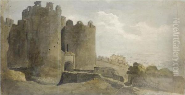 Conway Castle, The Upper Gate, North Wales Oil Painting by John Varley