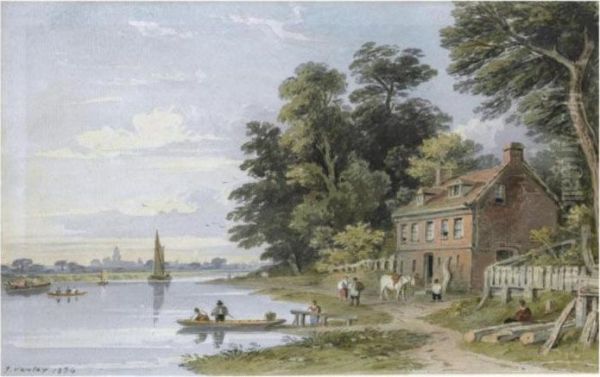 Sudbury Church From The Thames Oil Painting by John Varley