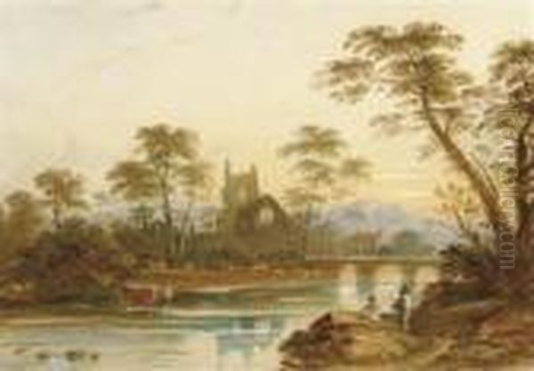 Abbey Ruins, Thought To Be Tintern, At Dusk Oil Painting by John Varley