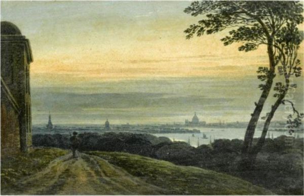 View Of Greenwich Looking Towards St. Paul's Cathedral Oil Painting by John Varley