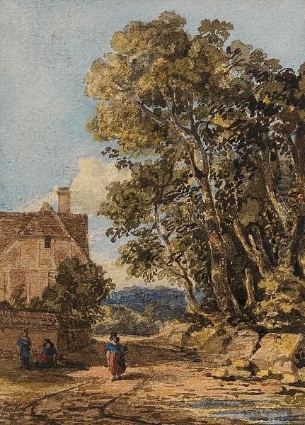 Figures On A Country Lane Oil Painting by John Varley