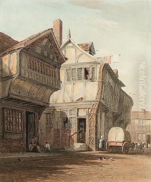 Old Houses, Bayley Lane, Coventry Oil Painting by John Varley