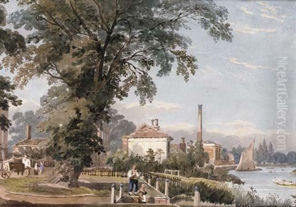 On The Thames, Possibly At Hammersmith Oil Painting by John Varley