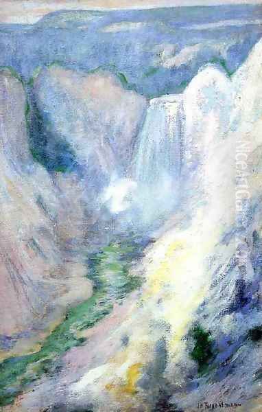 Waterfall In Yellowstone Oil Painting by John Henry Twachtman