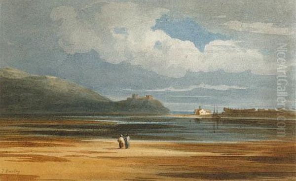 A View Of Harlech Castle, Across Traeth Mawr, Wales Oil Painting by John Varley