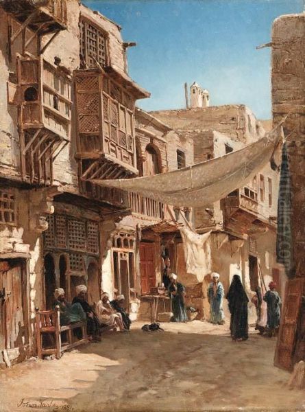 A Street In Boulaq, Near Cairo Oil Painting by John Varley