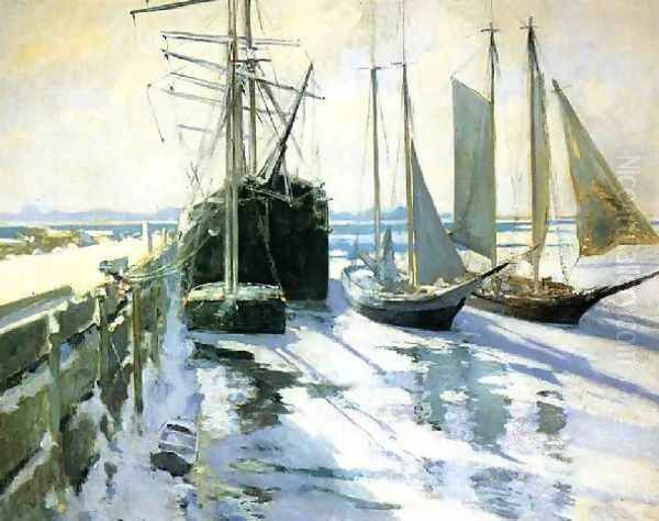 Winter Gloucester Harbor Oil Painting by John Henry Twachtman