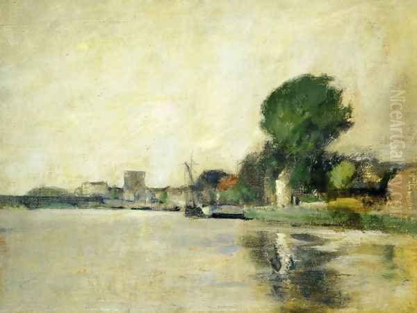 View Along A River Oil Painting by John Henry Twachtman