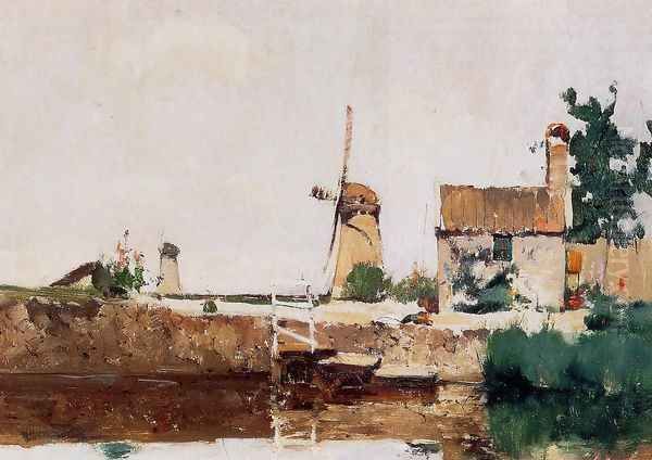 Windmills, Dordrecht Oil Painting by John Henry Twachtman