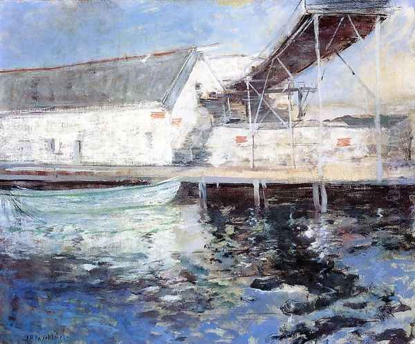 Fish Sheds Gloucester Massachusetts Oil Painting by John Henry Twachtman