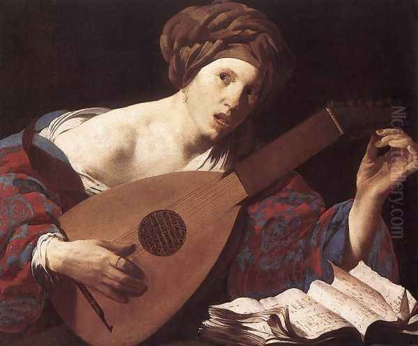 Woman Playing the Lute 1624-26 Oil Painting by Hendrick Terbrugghen