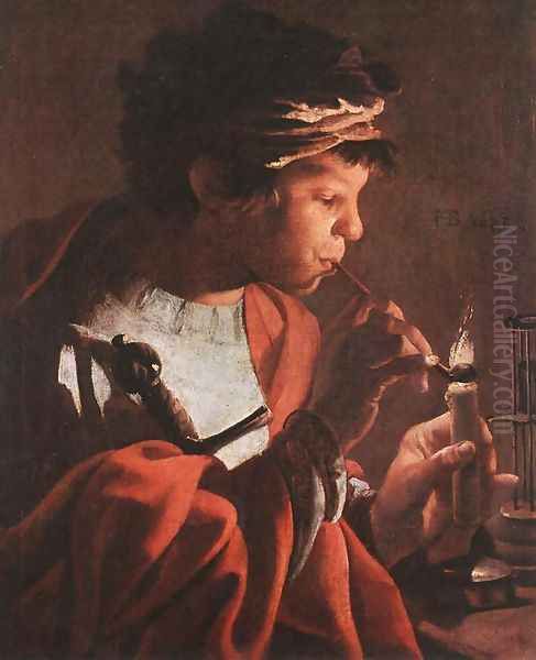 Boy Lighting a Pipe 1623 Oil Painting by Hendrick Terbrugghen