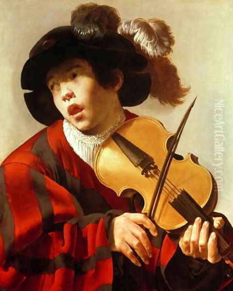 Boy Playing Stringed Instrument and Singing 1627 Oil Painting by Hendrick Terbrugghen