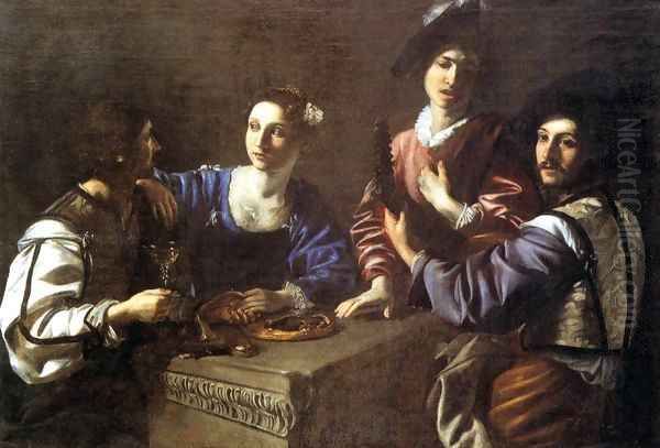 Drinking Party with a Lute Player Oil Painting by Nicolas Tournier